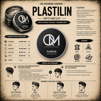 Матова глина для укладання волосся ТМ QM  "Plastilin" 100 мл